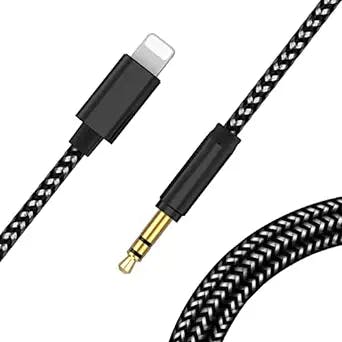 Muerkai Aux Cord for iPhone,3.5mm Aux Cable for Car Compatible with iPhone 14/13/12/11/Pro/Max/SE/10/XS/XR/X/8/7/6/iPad/Plus for Car Home Stereo,Speaker,Headphone,3.3ft (Silver Black)