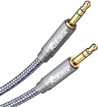 RIKSOIN Aux Cord-3.5mm Male to Male Auxiliary Audio Cable [Shielded,Hi-Fi] Audiophile Aux Cable Nylon Braided for 3.5mm Headphone Jack,Car,Echo,Speaker,Android,Home Stereos,Mp3（4ft/1.2m,Grey）