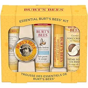 Burt's Bees Mothers Day Gifts for Mom, 5 Body Care Products, Everyday Essentials Set - Original Beeswax Lip Balm, Deep Cleansing Cream. Hand Salve, Body Lotion & Foot Cream, Travel Size
