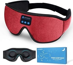 LIGHTIMETUNNEL Sleep Headphones, 3D Bluetooth Sleep Mask, Washable Sleeping Headphones with Ultra Thin Stereo Speakers Microphone Hands Free for Insomnia Travel, Red (BSE-01)