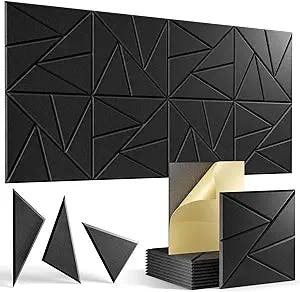 Lebenforce Self-Adhesive Acoustic Panels,12 Pack Square Sound Proof Foam Panels with Unique Pattern,12" X 12" X 0.4" High Density Soundproof Wall Panels,Sound Absorbing Panel for Room & Offices,Black