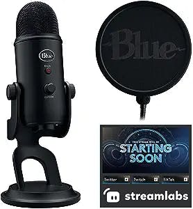 Logitech Blue Yeti Game Streaming Kit with Yeti USB Gaming Mic, Blue VO!CE Software, Exclusive Streamlabs Themes, Custom Blue Pop Filter, PC/Mac/PS4/PS5
