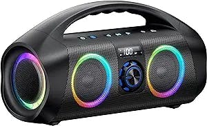 Bluetooth Speaker, 60W(80W Peak) Booming Bass with Subwoofer, IPX7 Waterproof, Beat-Driven Lights, Power Bank, Gifts for Men Dad, Dazzling Boom Wireless Portable Loud Speakers for Outdoor/Party/Beach